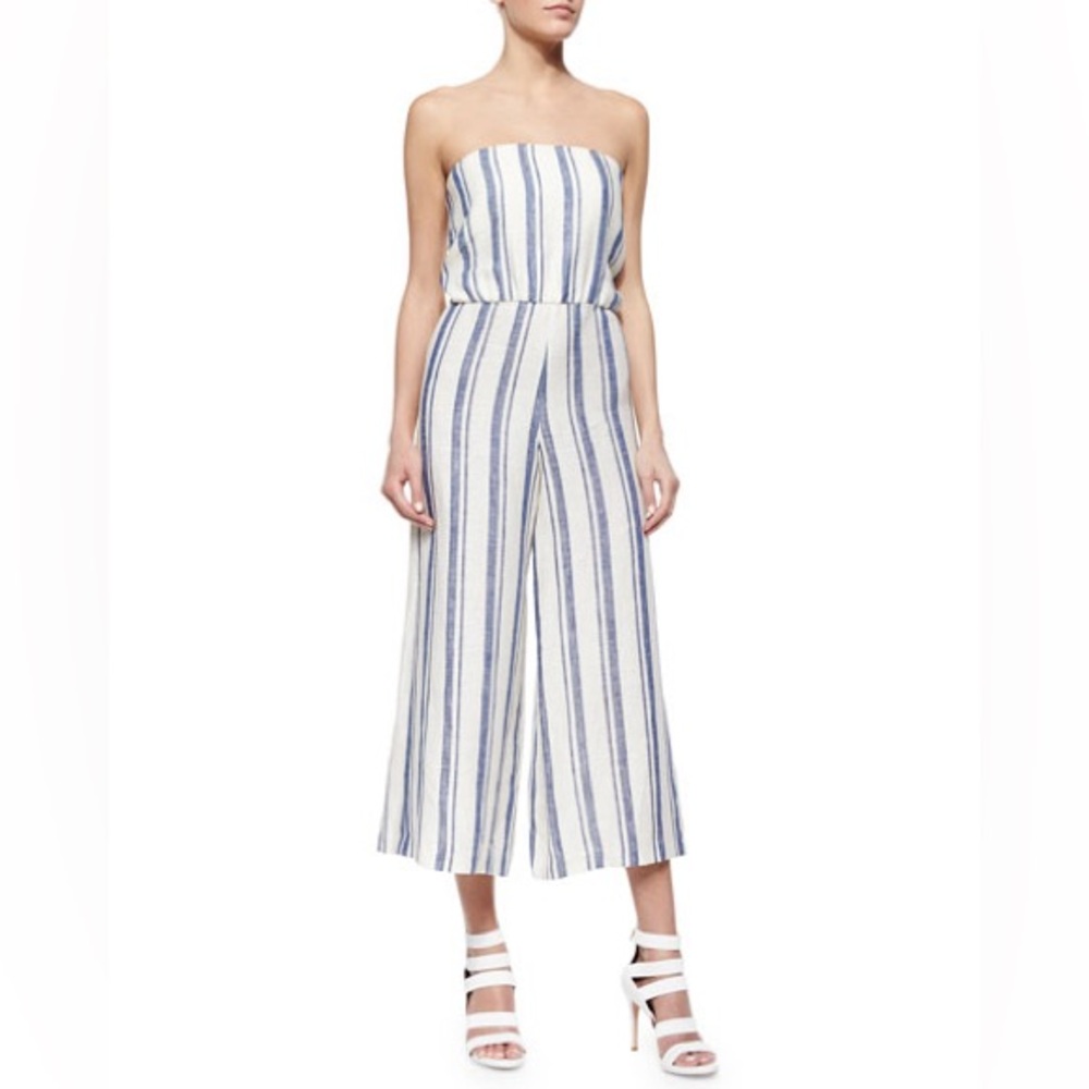 ALICE + OLIVIA Lucie Striped Strapless Wide-Leg Linen Jumpsuit